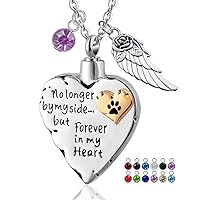 No Longer by My Side but Forever in My Heart - Cremation Jewelry for Human Ashes Keepsake Urn Necklace of Loved One Memorial Ash Jewellery with Birthstone