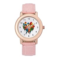 Birds Love in Heart Women's Watches Classic Quartz Watch with Leather Strap Easy to Read Wrist Watch