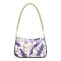Shoulder Bags for Women Lavender Purple Flower Hobo Tote Handbag Small Clutch Purse with Zipper Closure
