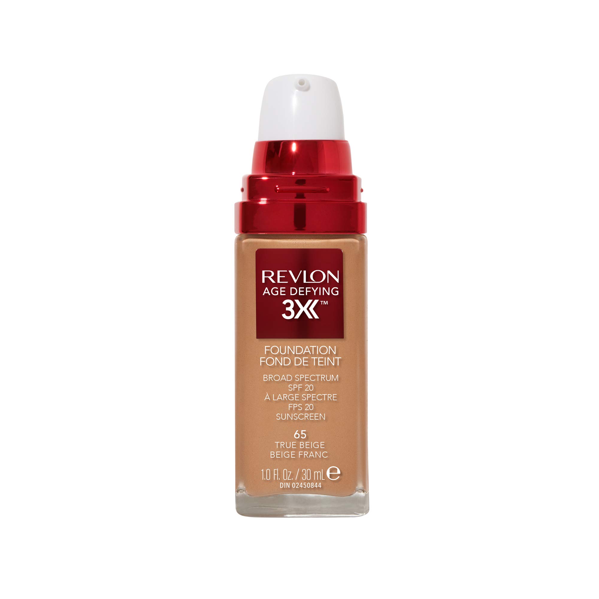 Revlon Age Defying 3X Makeup Foundation, Firming, Lifting and Anti-Aging Medium, Buildable Coverage with Natural Finish SPF 20, 065 True Beige, 1 fl oz