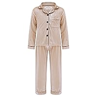 CHICTRY Girls Boys 2 Pieces Velvet Pajama Sets Long Sleeve Button Down Top with Pants PJS Sleepwear