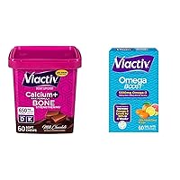 Viactiv Calcium Soft Chews, Milk Chocolate, 60 Count + Omega Boost Supplement, 1200 mg Omega-3s, 60 Chewable Gel Bite Gummies