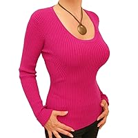 Women's Ribbed Scoop Neck Long Sleeve Sweater
