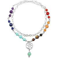 TUMBEELLUWA Beads Necklace Crystal Healing Quartz Chakra Symbol Energy with Alloy Charm Stone Jewelry