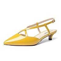 Womens Outdoor Adjustable Strap Solid Buckle Sexy Patent Pointed Toe Kitten Low Heel Pumps Shoes 1.5 Inch
