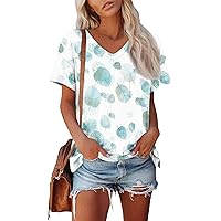 Long Short Sleeve Shirts for Women, Women's T V Neck Cute Fit Summer Casual Tee Tops, S, XXL