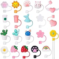 20 Pieces Straw Cover Cap Reusable Silicone Straw Toppers Drinking Straw Tips Lids for 8-10 mm Cute Straws Plugs (Not include Straw) Style1