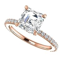 18K Solid Rose Gold Handmade Engagement Ring, 1.00 CT Asscher Cut Moissanite Solitaire Ring Diamond Wedding Ring for Her/Woman, Anniversary Perfect Ring, VVS1 Colorless