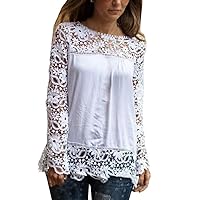 Women's White Lace Sleeve Chiffon Patchwork Shirt Fashion Blouse