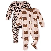 The Children's Place Baby Toddler Girls Leopard Snug Fit Cotton One Piece Pajamas 2-Pack
