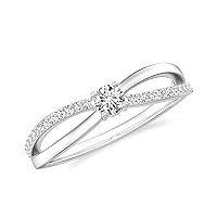 Natural Diamond Split Shank Promise Ring for Women Girls in Sterling Silver / 14K Solid Gold/Platinum