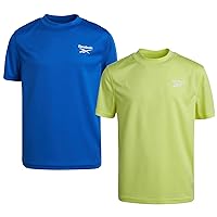 Reebok Boys' UPF 50+ Rash Guard Short Sleeve Swim Shirt, Quick Dry UV Sun Protection Swimwear 2-Pack