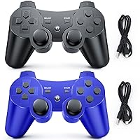 Wireless Controller for PS3, 2 Pack, OKHAHA Gamepad Controllers Compatible with Playstation 3, Motion Sensor, Double Shock (Black +Blue)