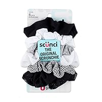 scunci, 6 pcs scrunchies, Black, Gray, White, 33459