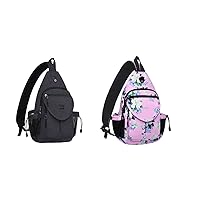 MOSISO 2 Pack Sling Backpack, Myrtle Flower Crossbody Travel Hiking Daypack Chest Bag with Anti-theft Pocket, Space Gray& Pink