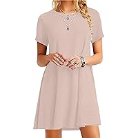 Women's Casual Solid Color Sundress Fashionable Pastel Midi Dress Lightweight Cocktail Party T-Shirt Dress