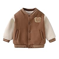 Unisex Toddler Baseball Jacket Cotton Heavy Weight Long Sleeve Letter Coat for Boys Girls