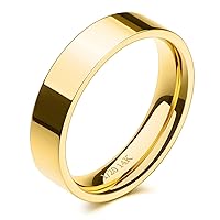NOKMIT 5mm 14K Gold Filled Rings for Women Girls Dainty Thick Wedding Band Couple Anniversary Engagement Thumb Ring Gifts High Polished Plain Flat Cigar Band Tarnish Resistant Comfort Fit Size 4 to 11