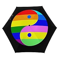 Gay Pride Yin and Yang Windproof Travel Umbrella 5 Folding Waterproof Compact Rainbrella for Men Women
