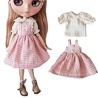 BJD Doll Clothes Cute Sundress Shirt for Blyth,Ob24,Licca,Azone BJD Doll Accessories Clothing (Pink Set)