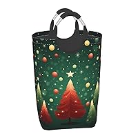 Laundry Basket Waterproof Laundry Hamper With Handles Dirty Clothes Organizer Chirstmas Tree Print Protable Foldable Storage Bin Bag For Living Room Bedroom Playroom