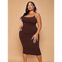 Plus Women's Dress Plus Criss Cross Back Bodycon Dress (Color : Chocolate Brown, Size : 4X-Large)
