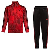 adidas Boys' Tricot Jacket & Pant Clothing Set, Vivd Printed Red, 4 (AG6416C)