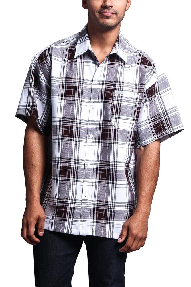 G-Style USA Western Casual Checkered Plaid Short Sleeve Button Up Shirt