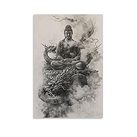 Religious Picture Buddha And Dragon Illustration Poster Home Gift Bathroom Decor Canvas Wall Art Poster Decorative Bedroom Modern Home Print Picture Artworks Posters 16x24inch(40x60cm)