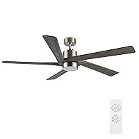 WINGBO 64 Inch DC Ceiling Fan with Lights and Remote Control, 5 Reversible Carved Wood Blades, 6-Speed Noiseless DC Motor, Modern Ceiling Fan in Brushed Nickel Finish with Gray Blades, ETL Listed
