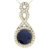 14k Yellow Gold 0.3ct Diamond Quality Genuine Blue Sapphire Infinity Pendant Necklace Round 7mm,18 inch