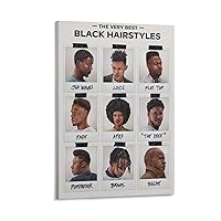 Barbershop Salon Men's Hair Guide Poster Black Men's Haircut Wall Art Wall Art Paintings Canvas Wall Decor Home Decor Living Room Decor Aesthetic 24x36inch(60x90cm) Frame-Style