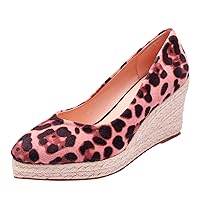 Sandals For Women Flip Flop Sandals Leopard Printing Toe Espadrilles Soles Jute Platform Heels For Ladies Wedge Shoes