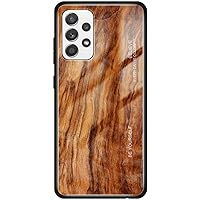 ONNAT-Wood Grain Glass Phone Case for Samsung Galaxy A52/A52s/A53/A73(5G) Durable Tempered Glass Soft TPU case (Brown,A52-5G)