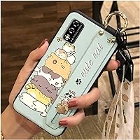 Soft Kickstand Phone Case for TCL T-Mobile Revvl V 2021/V 4G, Cover Wrist Strap Waterproof Silicone TPU Anti-dust Durable Cartoon Lanyard Shockproof for Girls Back Cover Cute, 7