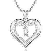 EUDORA Harmony Ball Initial Pendant Necklaces for Women, CZ Double Heart Letter A to Z Necklace, Dainty Infinity Alphabet Love Jewelry Birthday Gifts for Girls Mom Wife