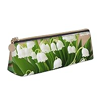 Lilies Of The Valley Pen Case Small Pencil Bag Triangle Pu Leather Pen Pouch Pen Bag Storage Bag With Zipper