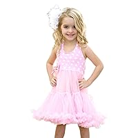Light Pink White Polka Dots Halternack Party Dress Tutu Girl Pettiskirt 1-8y