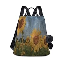 ALAZA Sunflower Field Backpack with Keychain for Woman
