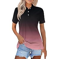 Women's Short Sleeve Polo Shirts Summer Button Down Collared Work Casual Tops Casual Loose Basic Tees