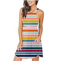 Maxi Dress for Women Beach Vacation Sleeveless Sexy Tank Dresses Empire Waist Shirts Shift Dress with Pockets