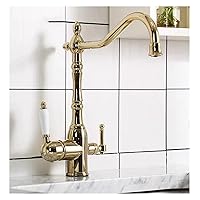 Gold Kitchen Filter Faucet, Brass 360 Degree Rotating Purification Kitchen Faucet, Double Handle, Double Water Mode, Cold and hot Mixed Faucet,Sink Faucet