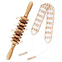 ONUEMP 2PCS Wood Therapy Massage Tools, Wooden Massage Roller Stick & Back Massager Roller Rope, Maderoterapia Kit Colombiana for Lymphatic Drainage, Cellulite Massager, Body Sculpting, Fascia Massage