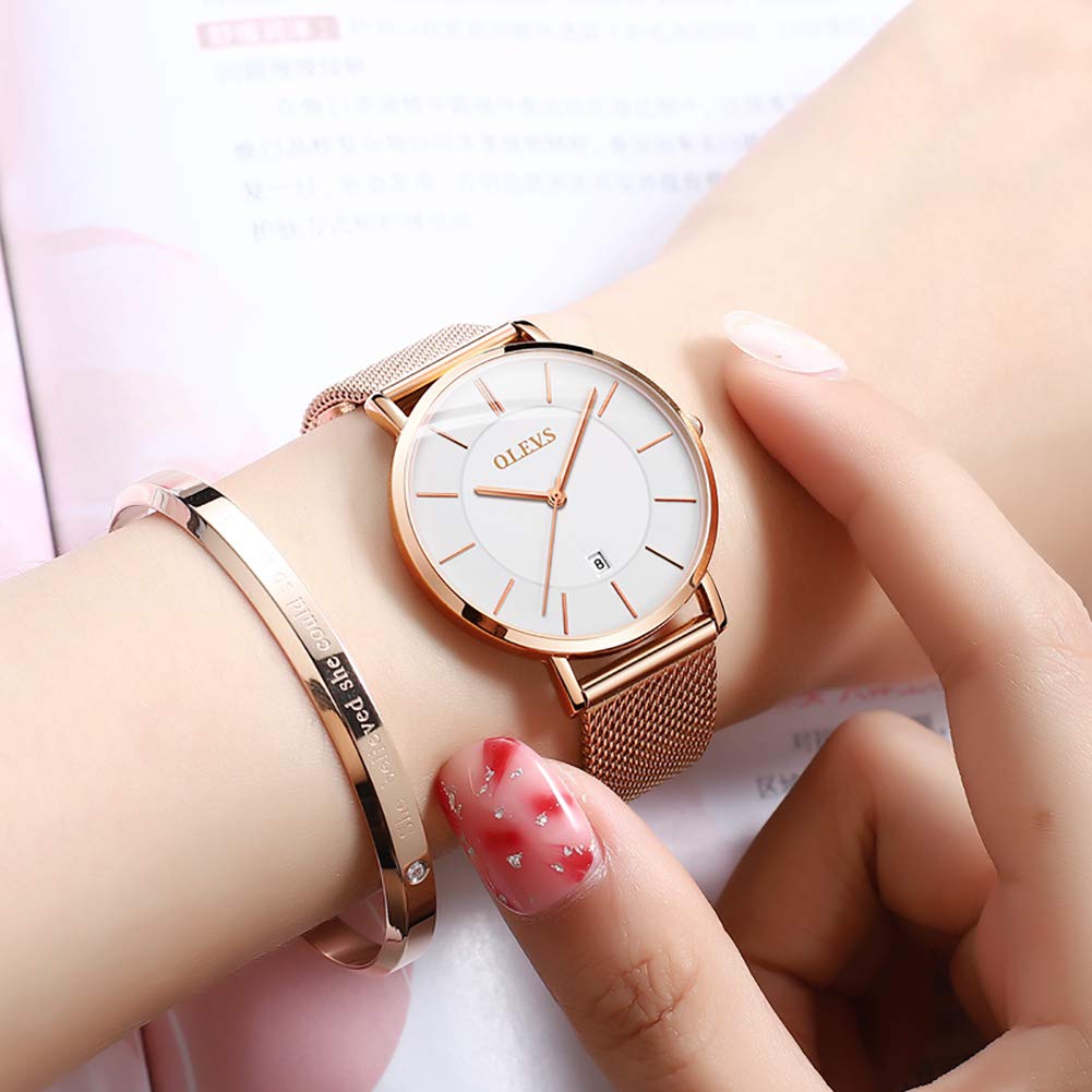 Verhux Wrist Watches for Women Fashion Rose Gold Stainless Steel Waterproof Analog Quartz Ladies Wristwatch Gifts for Her