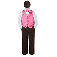 5pc Baby Toddler Boys Coral Vest Bow Tie Brown Pants Hat Suit Outfits S-7 (5)