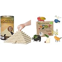 Locomo & Arch Kid Tech: Egyptian Pyramid 122 Pcs Building Blocks & Locomo Family 5 Pcs Wooden Animal Toys, Educational Outdoor Learning & Creativity Toy Set for Kids 7+ Years