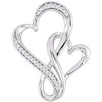 The Diamond Deal Sterling Silver Womens Round Diamond Double Linked Heart Pendant 1/10 Cttw