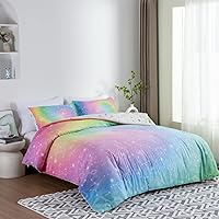 Holawakaka Tie Dye Constellation Print Rainbow Ombre Comforter Set Queen Size Girls Boys Gradient Galaxy Bedding Sets Teens Boho Bed Set(Multi,Queen)