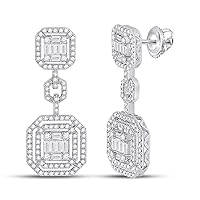 The Diamond Deal 14kt White Gold Womens Baguette Diamond Octagon Dangle Earrings 1-1/2 Cttw