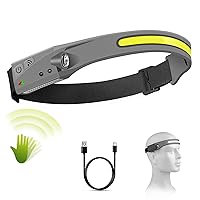 LED Headlamp, Rechargeable Headlamps with 230°Wide Beam Headlight with Motion Sensor Bright 5 Modes Lightweight Sweat Proof Head Flashlight for Outdoor Running, Camping, Fishing, Hiking-Grey